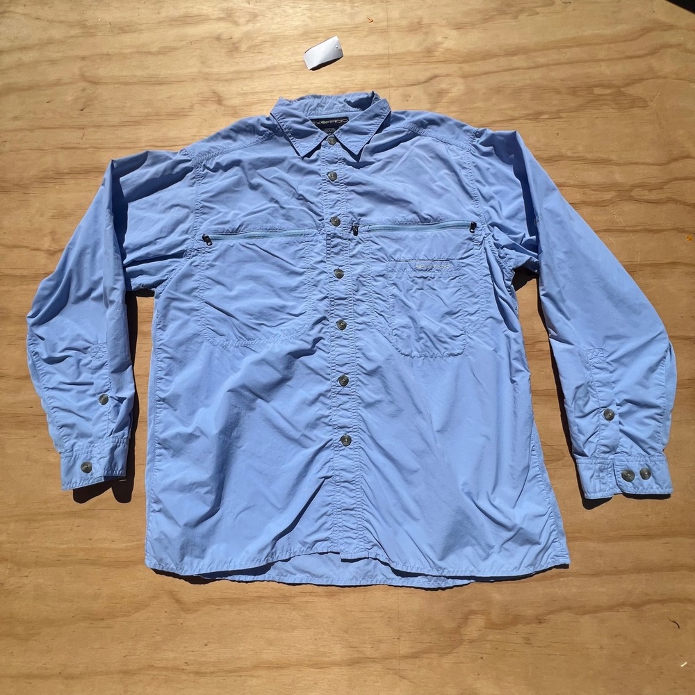 ExOfficio Air Strip Mens Blue Long Sleeve Fishing Hiking Shirt Size M Nylon